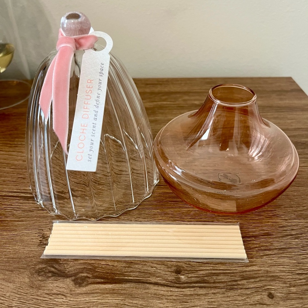 Anthropologie Cloche Diffuser. Pink/peach bottom with clear top. NEW.